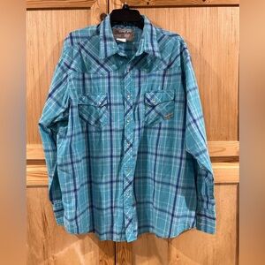 Wrangler Men's Turquoise Western Plaid Button (Snap) Down Shirt Sz 2X